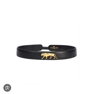 Sabyasachi Black Leather Belt with Gold Panther Detail
